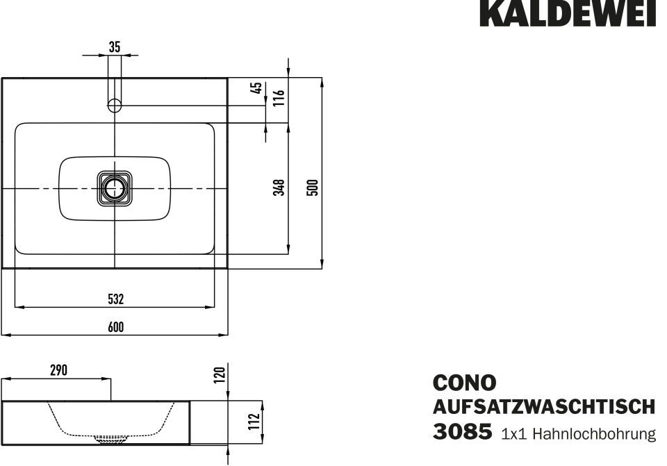 CONO AUFSATZWASCHTISCH (RANDHÖHE 120 MM)