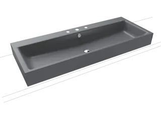 PURO AUFSATZWASCHTISCH (RANDHÖHE 120 MM), Mod.3168 1200x460mm, cool grey 70, Perl-Effekt, Antidröhn mit 3-er Hahnlochbohrung, mit Überlauf, Sichtteile chrom