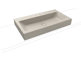 CONO AUFSATZWASCHTISCH (RANDHÖHE 120 MM), Mod.3086 900x500mm, warm grey 10, Perl-Effekt, Antidröhn mit 3-er Hahnlochbohrung, ohne Überlauf
