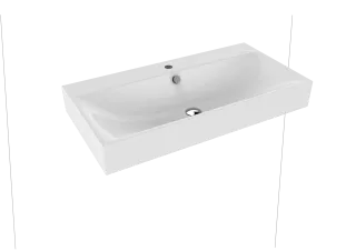 SILENIO WANDWASCHTISCH, Mod.3045 900x460mm, alpinweiß, Perl-Effekt, Antidröhn mit 1-er Hahnlochbohrung, mit Überlauf, Sichtteile chrom