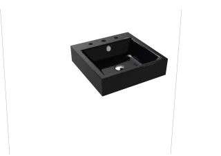 PURO WANDWASCHTISCH, Mod.3163 460x460mm, schwarz, Perl-Effekt, Antidröhn mit 3-er Hahnlochbohrung, mit Überlauf, Sichtteile chrom