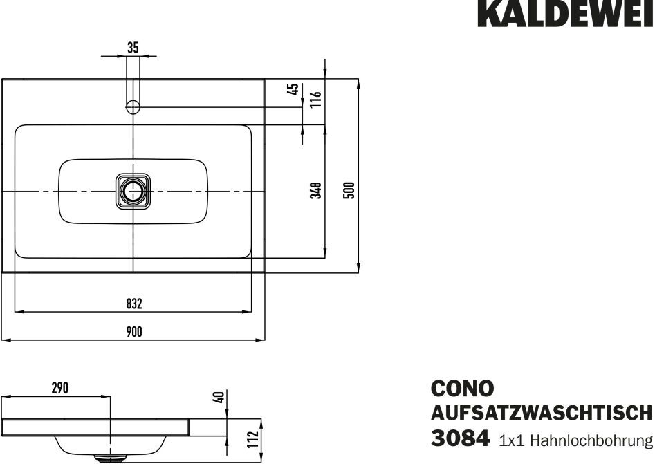 CONO AUFSATZWASCHTISCH (RANDHÖHE 40 MM)