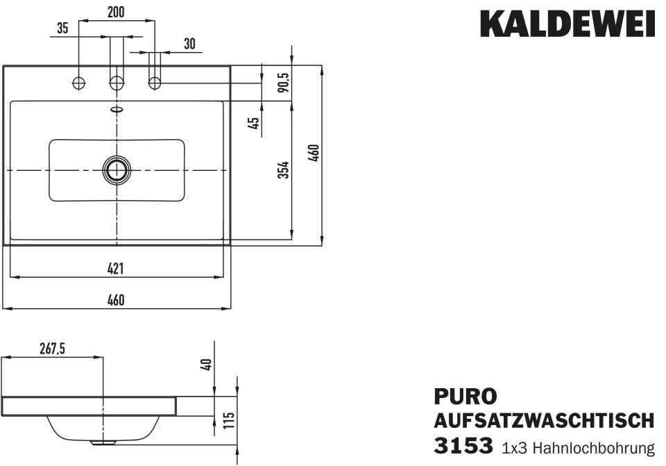 PURO AUFSATZWASCHTISCH (RANDHÖHE 40 MM)