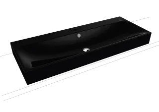 SILENIO AUFSATZWASCHTISCH (RANDHÖHE 120 MM), Mod.3049 1200x460mm, schwarz, Perl-Effekt, Antidröhn mit Überlauf, Sichtteile schwarz matt 100