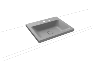 CONO AUFSATZWASCHTISCH (RANDHÖHE 40 MM), Mod.3083 600x500mm, cool grey 30, Perl-Effekt, Antidröhn mit 3-er Hahnlochbohrung, ohne Überlauf