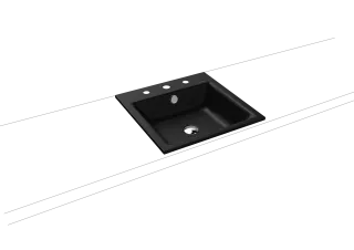 PURO EINBAUWASCHTISCH, Mod.3150 460x460mm, cool grey 90, Perl-Effekt, Antidröhn mit 1-er Hahnlochbohrung, mit Überlauf, Sichtteile alpinweiß
