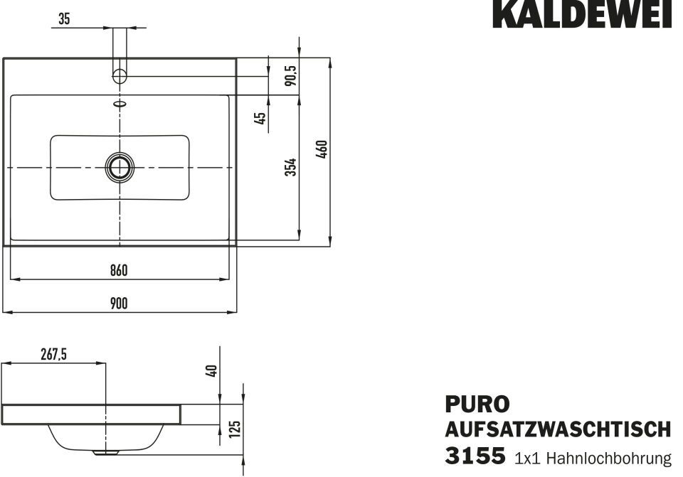 PURO AUFSATZWASCHTISCH (RANDHÖHE 40 MM)