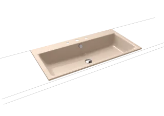 PURO EINBAUWASCHTISCH, Mod.3152 900x460mm, bahamabeige, Perl-Effekt, Antidröhn mit 1-er Hahnlochbohrung, mit Überlauf, Sichtteile alpinweiß