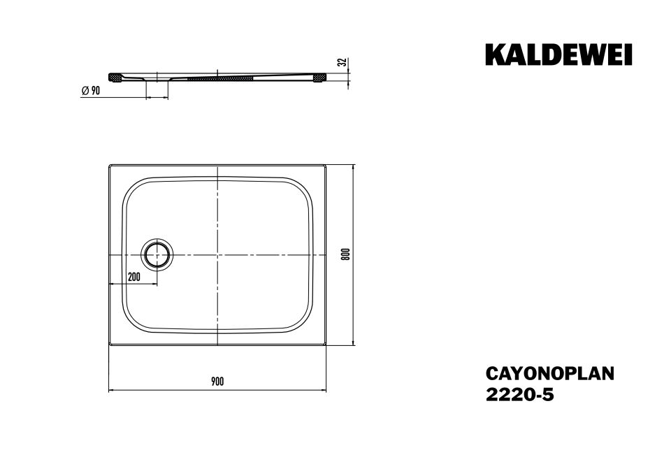 Duschfläche CAYONOPLAN MIT WANNENTRÄGER EXTRAFLACH, Mod.2220-5 800x900mm, alpinweiß matt