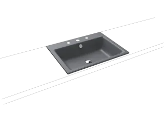 PURO EINBAUWASCHTISCH, Mod.3151 600x460mm, cool grey 70, Perl-Effekt, Antidröhn mit 3-er Hahnlochbohrung, mit Überlauf, Sichtteile chrom