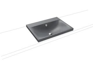SILENIO Aufsatzwaschtisch (Randhöhe 40 mm), Mod.3040 600x460mm, cool grey 70, Perl-Effekt, Antidröhn mit 1-er Hahnlochbohrung, mit Überlauf, Sichtteile schwarz matt 100