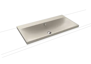 SILENIO Aufsatzwaschtisch (Randhöhe 40 mm), Mod.3041 900x460mm, warm grey 10, Perl-Effekt, Antidröhn mit 3-er Hahnlochbohrung, mit Überlauf, Sichtteile schwarz matt 100