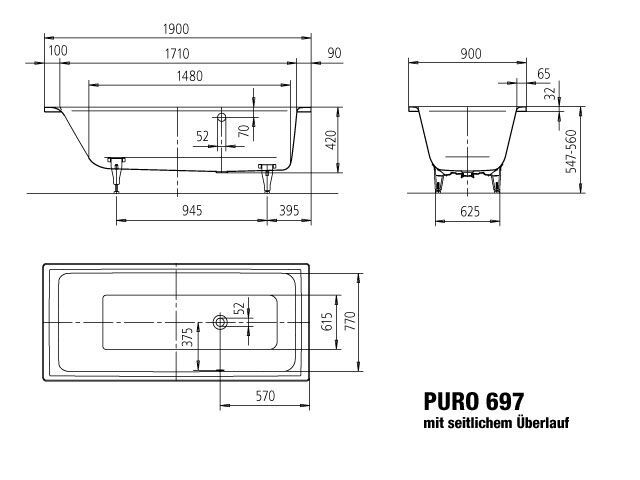 PURO MIT SEITLICHEM ÜBERLAUF Badewanne