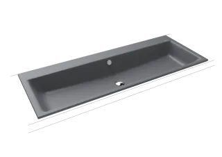 PURO EINBAU-DOPPELWASCHTISCH, Mod.3169-D 1200x460 mm, cool grey 70, Perl-Effekt, Antidröhn mit 2x1- er Hahnlochbohrung für Doppelwaschtisch, mit Überlauf, Sichtteile chrom