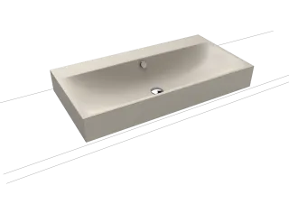 SILENIO AUFSATZWASCHTISCH (RANDHÖHE 120 MM), Mod.3043 900x460mm, warm grey 10, Perl-Effekt, Antidröhn mit 1-er Hahnlochbohrung, mit Überlauf, Sichtteile schwarz matt 100
