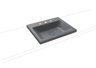 CONO AUFSATZWASCHTISCH (RANDHÖHE 40 MM), Mod.3083 600x500mm, cool grey 70, Perl-Effekt, Antidröhn mit 3-er Hahnlochbohrung, ohne Überlauf
