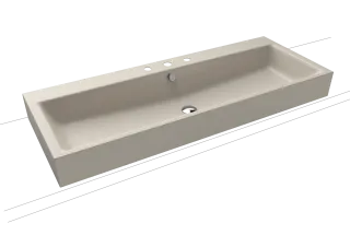 PURO AUFSATZWASCHTISCH (RANDHÖHE 120 MM), Mod.3168 1200x460mm, warm grey 10, Perl-Effekt, Antidröhn mit 3-er Hahnlochbohrung, mit Überlauf, Sichtteile chrom