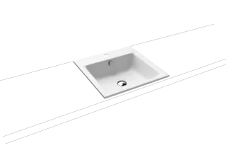 PURO EINBAUWASCHTISCH, Mod.3150 460x460mm, alpinweiß matt, Perl-Effekt, Antidröhn mit 1-er Hahnlochbohrung, mit Überlauf, Sichtteile chrom
