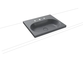 CENTRO AUFSATZWASCHTISCH (RANDHÖHE 40MM), Mod.3055 600x500mm, cool grey 70, Perl-Effekt, Antidröhn mit 3-er Hahnlochbohrung, ohne Überlauf