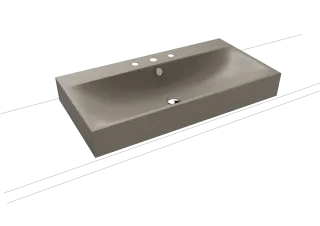SILENIO AUFSATZWASCHTISCH (RANDHÖHE 120 MM), Mod.3043 900x460mm, warm grey 60, Perl-Effekt, Antidröhn mit 3-er Hahnlochbohrung, mit Überlauf, Sichtteile chrom
