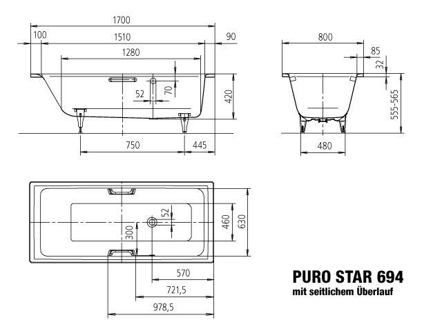 PURO STAR MIT SEITLICHEM ÜBERLAUF Badewanne
