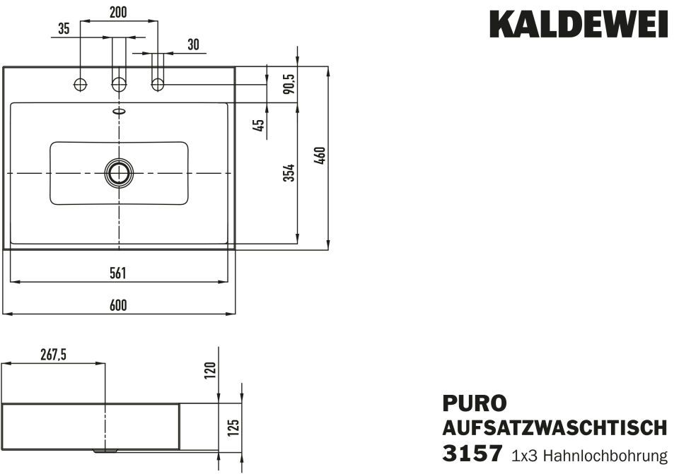 PURO AUFSATZWASCHTISCH (RANDHÖHE 120 MM)