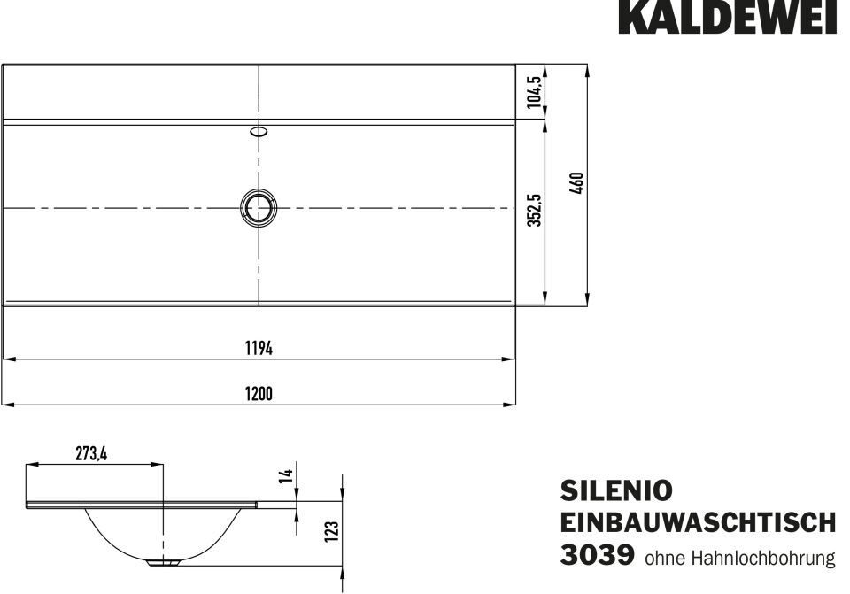 SILENIO EINBAUWASCHTISCH Einbau-Doppelwaschtisch, Mod.3039 1200x460mm alpinweiß matt, Perl-Effekt, Antidröhn, ohne Hahnlochbohrung, Sichtteile alpinweiß