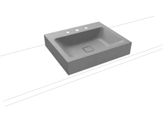 CONO AUFSATZWASCHTISCH (RANDHÖHE 120 MM), Mod.3085 600x500mm, cool grey 30, Perl-Effekt, Antidröhn mit 3-er Hahnlochbohrung, ohne Überlauf