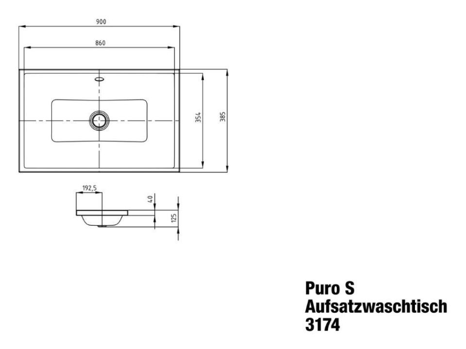 PURO S AUFSATZWASCHTISCH (RANDHÖHE 40 MM)