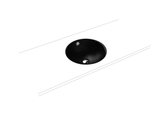 CLASSIC UNTERBAUWASCHTISCH, Mod.3183 d:432mm, schwarz matt 100, Perl-Effekt, Antidröhn mit Überlauf, Sichtteile chrom