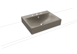 SILENIO AUFSATZWASCHTISCH (RANDHÖHE 120 MM), Mod.3042 600x460mm, warm grey 60, Perl-Effekt, Antidröhn mit 3-er Hahnlochbohrung, mit Überlauf, Sichtteile chrom