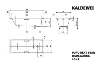 Badewanne PURO NEXT STAR, Mod.1421 1600x700mm, alpinweiß