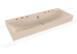 SILENIO AUFSATZ-DOPPELWASCHTISCH (RANDHÖHE 120 MM) , Mod.3049-D 1200x460mm, bahamabeige, Perl-Effekt, Antidröhn mit 2x3-er Hahnlochborhung für Doppelwaschtisch, mit Überlauf, Sichtteile chrom