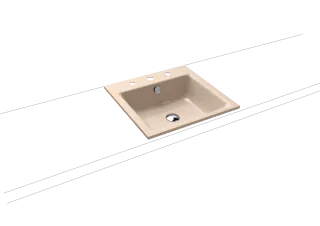 PURO EINBAUWASCHTISCH, Mod.3150 460x460mm, bahamabeige, Perl-Effekt, Antidröhn mit 1-er Hahnlochbohrung, mit Überlauf, Sichtteile alpinweiß