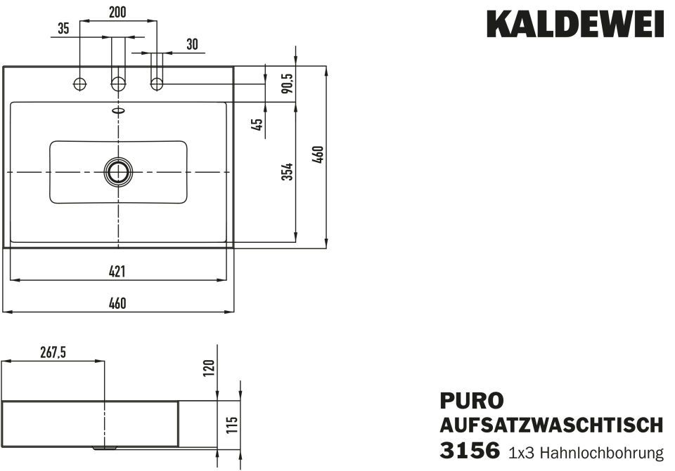 PURO AUFSATZWASCHTISCH (RANDHÖHE 120 MM)