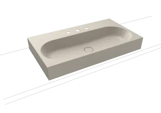CENTRO AUFSATZWASCHTISCH (RANDHÖHE 120 MM), Mod.3058 900x500mm, warm grey 10, Perl-Effekt, Antidröhn mit 3-er Hahnlochbohrung, ohne Überlauf