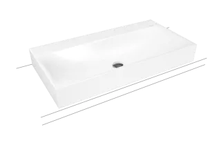 SILENIO AUFSATZWASCHTISCH (RANDHÖHE 120 MM), Mod.3043 900x460mm, alpinweiß matt, Perl-Effekt, Antidröhn mit 1-er Hahnlochbohrung, mit Überlauf, Sichtteile alpinweiß