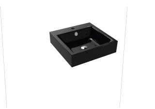 PURO WANDWASCHTISCH, Mod.3163 460x460mm, schwarz, Perl-Effekt, Antidröhn mit 1-er Hahnlochbohrung, mit Überlauf, Sichtteile chrom