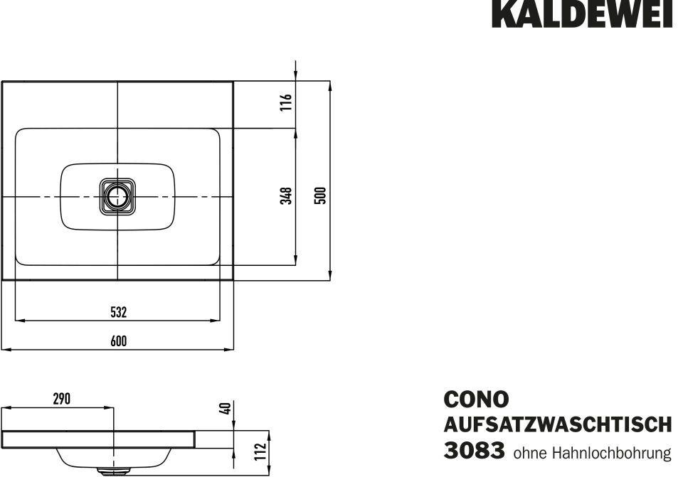CONO AUFSATZWASCHTISCH (RANDHÖHE 40 MM)