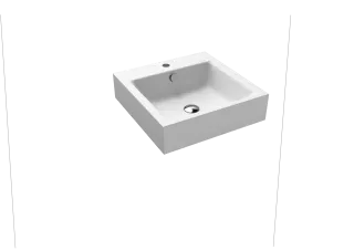 PURO WANDWASCHTISCH, Mod.3163 460x460mm, alpinweiß matt, Perl-Effekt, Antidröhn mit 1-er Hahnlochbohrung, mit Überlauf, Sichtteile chrom