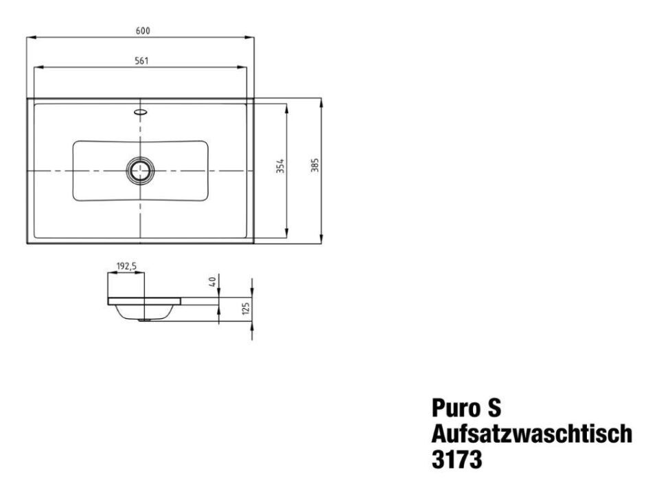 PURO S AUFSATZWASCHTISCH (RANDHÖHE 40 MM)