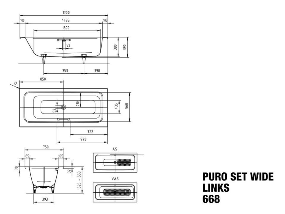 PURO SET WIDE LINKS Badewanne