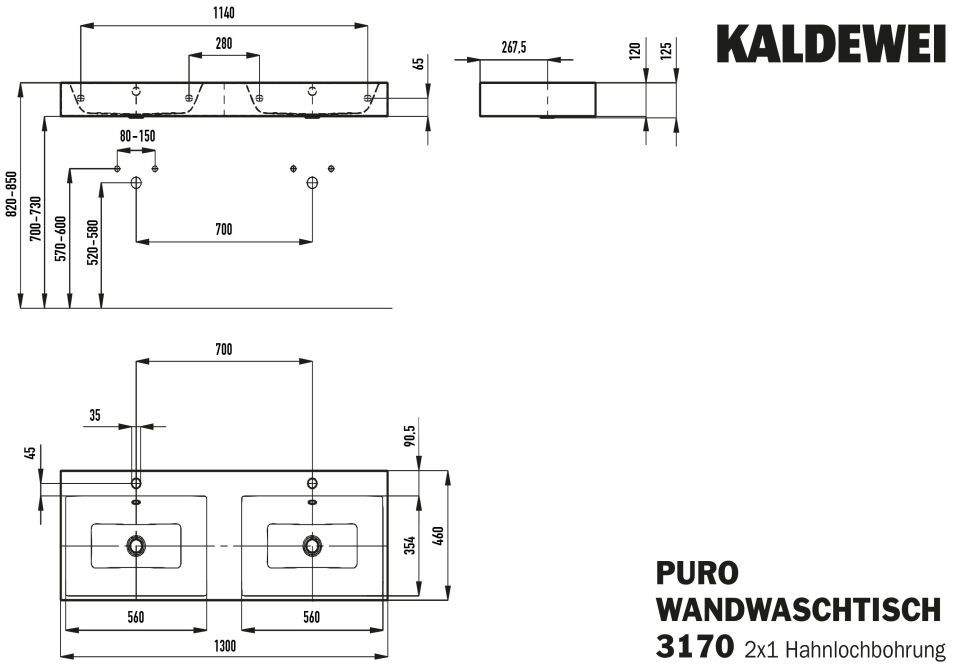 PURO WAND-DOPPELWASCHTISCH