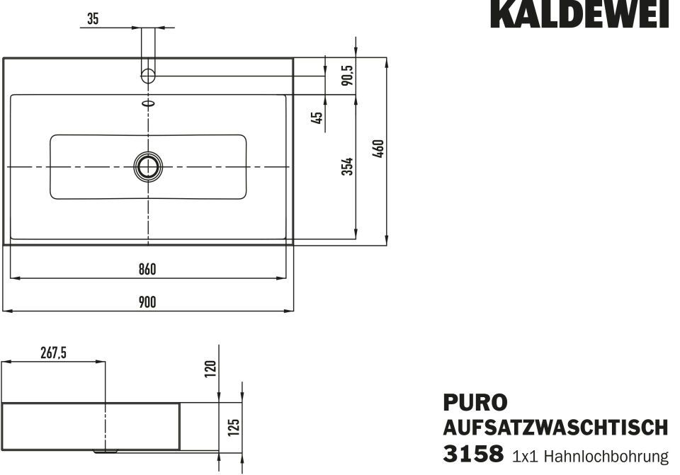 PURO AUFSATZWASCHTISCH (RANDHÖHE 120 MM)