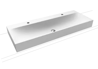 SILENIO AUFSATZ-DOPPELWASCHTISCH (RANDHÖHE 120 MM) Mod.3049-D,1200x460mm,alpinweiß matt,Perl-Effekt, Antidröhn,mit 2x1-er Hahnlochbohrung für Doppelwaschtisch,mit Überlauf,sm100