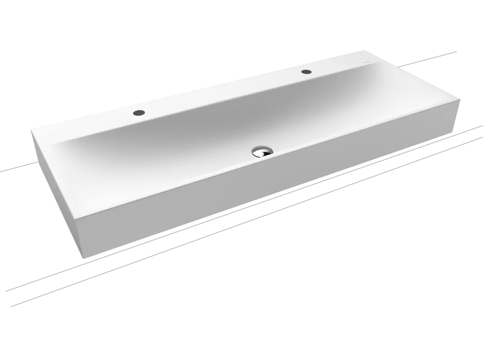 SILENIO AUFSATZ-DOPPELWASCHTISCH (RANDHÖHE 120 MM) Mod.3049-D,1200x460mm,alpinweiß matt,Perl-Effekt, Antidröhn,mit 2x1-er Hahnlochbohrung für Doppelwaschtisch,mit Überlauf,sm100