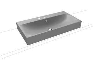 SILENIO AUFSATZWASCHTISCH (RANDHÖHE 120 MM), Mod.3043 900x460mm, cool grey 30, Perl-Effekt, Antidröhn mit 3-er Hahnlochbohrung, mit Überlauf, Sichtteile chrom