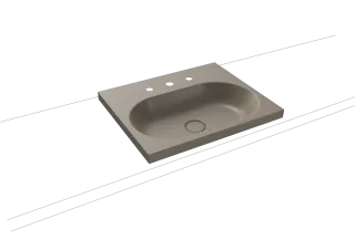 CENTRO AUFSATZWASCHTISCH (RANDHÖHE 40MM), Mod.3055 600x500mm, warm grey 60, Perl-Effekt, Antidröhn mit 3-er Hahnlochbohrung, ohne Überlauf