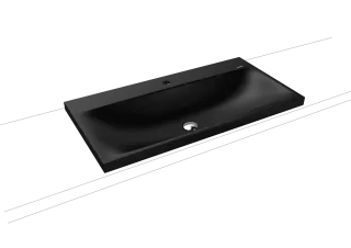 SILENIO Aufsatzwaschtisch (Randhöhe 40 mm), Mod.3041 900x460mm, schwarz matt 100, Perl-Effekt, Antidröhn mit 1-er Hahnlochbohrung, ohne Überlauf