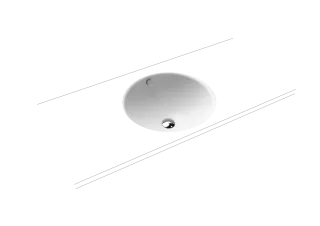CLASSIC UNTERBAUWASCHTISCH, Mod.3182 d:491mm, alpinweiß matt, Perl-Effekt, Antidröhn mit Überlauf, Sichtteile chrom